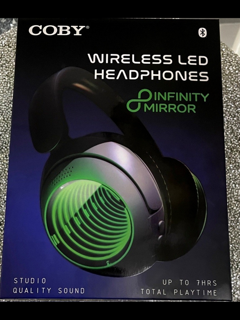 NEW, Unopened Box: Coby Wireless LED Headphones - Green Infinity Mirror